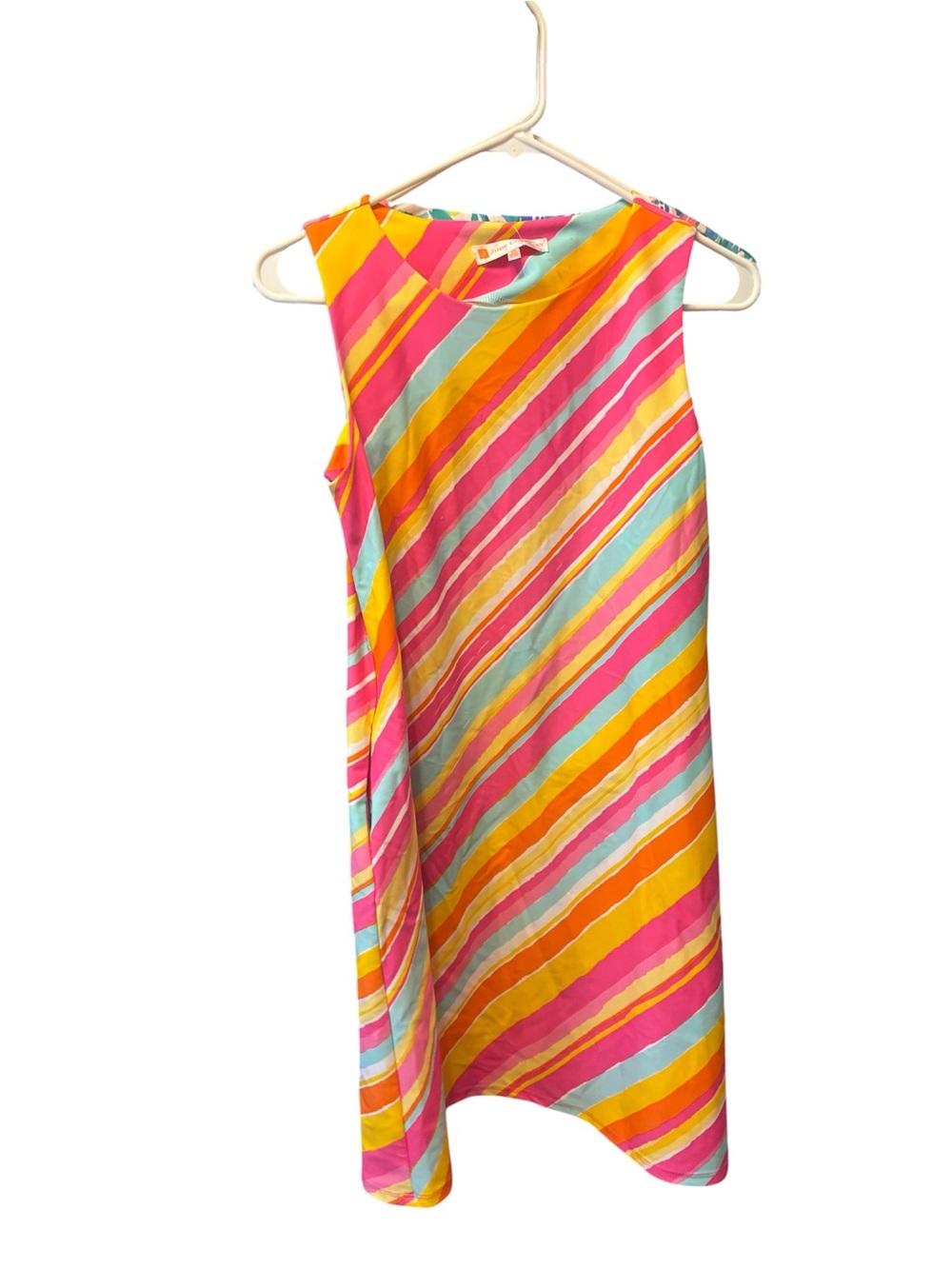 Jude Connally Pink, Yellow, Orange & Aqua Diagonal Stripe Dress